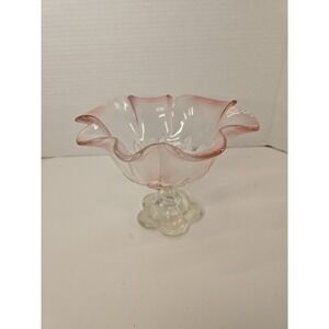 Mikasa Crystal Rosella Ruffled Edge Serving Dish Raised Pink Flowers VTG 80s-90s